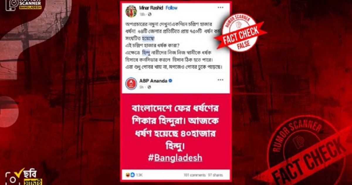 বাংলাদেশে ৪০ হাজার হিন্দু ধর্ষণ নিয়ে ফেসবুকে পোস্ট করেনি এবিপি আনন্দ