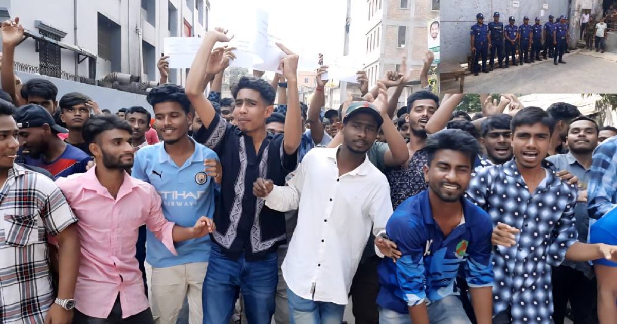 ৯ দাবিতে গাজীপুরে ফাইবার্স কারখানা শ্রমিকদের বিক্ষোভ