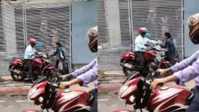 রাস্তা ছেড়ে ফুটপাতে বাইকার, প্রতিবাদ করে প্রশংসিত নারী
