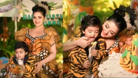 বাঘের বেশে পরীমণি ও তার পুত্র&nbsp;