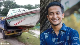 ট্রাকে করে স্পিডবোট নিয়ে ফেনী যাচ্ছেন তাসরিফ