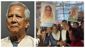 নিউ ইয়র্কে পৌঁছেছেন ড. ইউনূস, বিমানবন্দরে আ. লীগের বিক্ষোভ