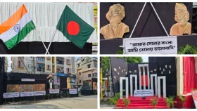 ত্রিপুরার পূজার মণ্ডপে বাংলাদেশের স্বাধীনতার প্রতিচ্ছবি