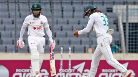 বাতাসে উড়ছে স্টাম্প, তাকিয়ে দেখছেন অসহায় মুশফিক