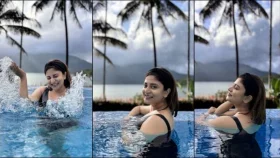 পাহাড়ি ড্যামের পাশে পুলের মজা নিচ্ছেন সন্দীপ্তা