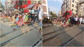 মগবাজারে রেললাইনে ঝুঁকিপূর্ণ নামাজ আদায়, যা বলছেন নেটিজেনরা