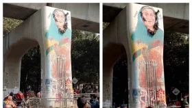 ঢাবিতে শেখ হাসিনার নতুন গ্রাফিতিতে জুতার মালা