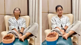 পায়ে ব্যান্ডেজ, এখন কেমন আছেন রাশমিকা?