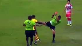 রেফারিকে মারতে গিয়ে লাথি খেলেন কোচ!