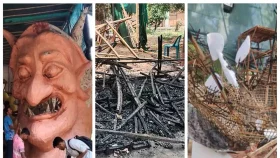 বর্ষবরণ শোভাযাত্রার জন্য বানানো শেখ হাসিনার মুখাকৃতিতে আগুন