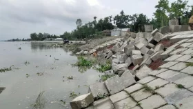 কুড়িগ্রামে বৃষ্টির পানিতেই নদী রক্ষা বাঁধে ধস, আতঙ্কে স্থানীয়রা