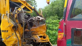 সিংগাইরে বাস-ট্রাক মুখোমুখি সংঘর্ষে ট্রাক চালক নিহত, আহত ৫