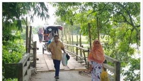 ময়মনসিংহে বাঁশ ও কাঠের মাচায় ঝুঁকি নিয়ে পারাপার