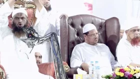 চরমোনাই পীরের পাশে বসে নির্বাচনী ইস্যুতে কড়া বার্তা মামুনুল হকের