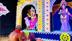 শ্রীমঙ্গলের ইছামতি চা বাগানে দেবীর ৯ রূপে শুরু হয়েছে দুর্গাপূজা