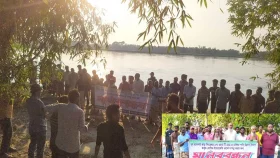 দ্রুত বাঁধ মেরামতের দাবিতে তিস্তাপাড়ে মানববন্ধন