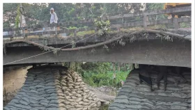 উজিরপুরের সেতুতে ফাটল জোড়াতালি দিয়ে চলছে যানবাহন