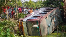 নিয়ন্ত্রণ হারিয়ে বাস খাদে, পথচারী নারী নিহত
