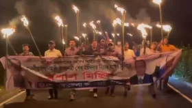 শেরপুরে নিষিদ্ধ ছাত্রলীগের মিছিলের প্রতিবাদে ছাত্রদলের বিক্ষোভ
