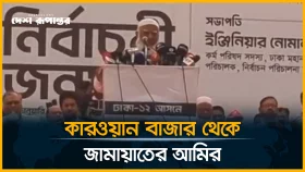 কারওয়ান বাজারে জামায়াতের জনসভায় বক্তব্য দিচ্ছেন ডা. শফিকুর রহমান