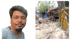 ভিটেমাটি হারিয়ে সিংগাইরে দোকানঘরে দিন কাটছে বৃদ্ধা মা-মেয়ের
