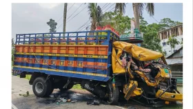 পিরোজপুরে দুই ট্রাকের মুখোমুখি সংঘর্ষে আহত ৩