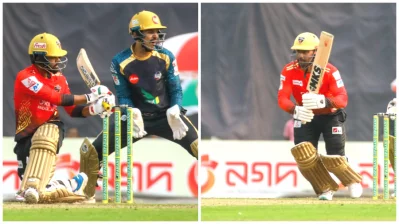 তাওহীদ হৃদয় (বামে)কে নিয়ে দ্বিতীয় উইকেট জুটিতে ১০৭ রানের জুটি গড়েন ইমরুল কায়েস। ছবি: দেশ রূপান্তর