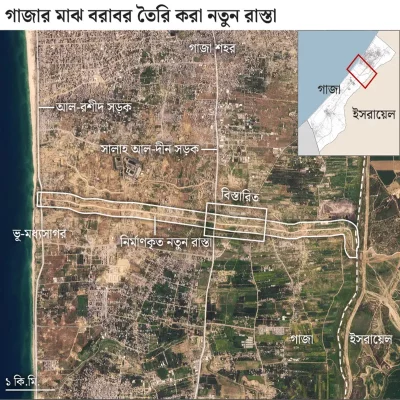 গাজায় তৈরি রাস্তার স্যাটেলাইট চিত্র (বিবিসি বাংলা)