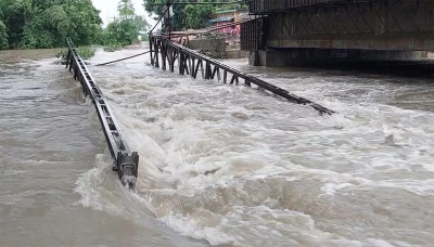 আখাউড়া স্থলবন্দর প্লাবিত হয়েছে। ছবি: ফোকাস বাংলা