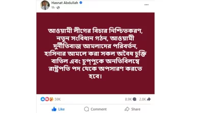 হাসনাত আব্দুল্লাহর ফেসবুক স্ট্যাটাস।