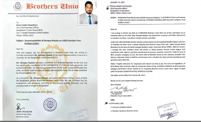 বিসিবির কাউন্সিলর হতে ইশরাক হোসেনের জন্য ব্রাদার্সের আবেদন পত্র। ছবি : সংগৃহীত
