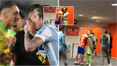 লড়াই শেষে আর্জেন্টাইন ডি পলের সঙ্গে জার্সি বদল ব্রাজিলিয়ান রাফিনিয়ার।