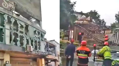 ড্রোন হামলায় ক্ষতিগ্রস্ত স্টেডিয়ামের পাশের একটি রেস্তোরাঁ