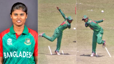 দুই হাতে বল করা বাংলাদেশি বোলার শায়লা শারমিন।