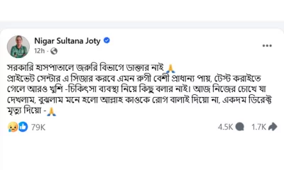 নিগার সুলতানা জ্যোতির ফেসবুক পোস্ট।