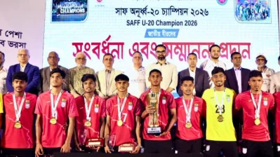 সাফ অনূর্ধ্ব-২০ জয়ীদের সংবর্ধনা দেয় ক্রীড়া মন্ত্রণালয় 