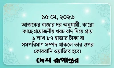 প্রয়োজনীয় খরচ বাদে প্রায় ১ লাখ ৮৭ হাজার টাকা থাকলে কোরবানি ওয়াজিব